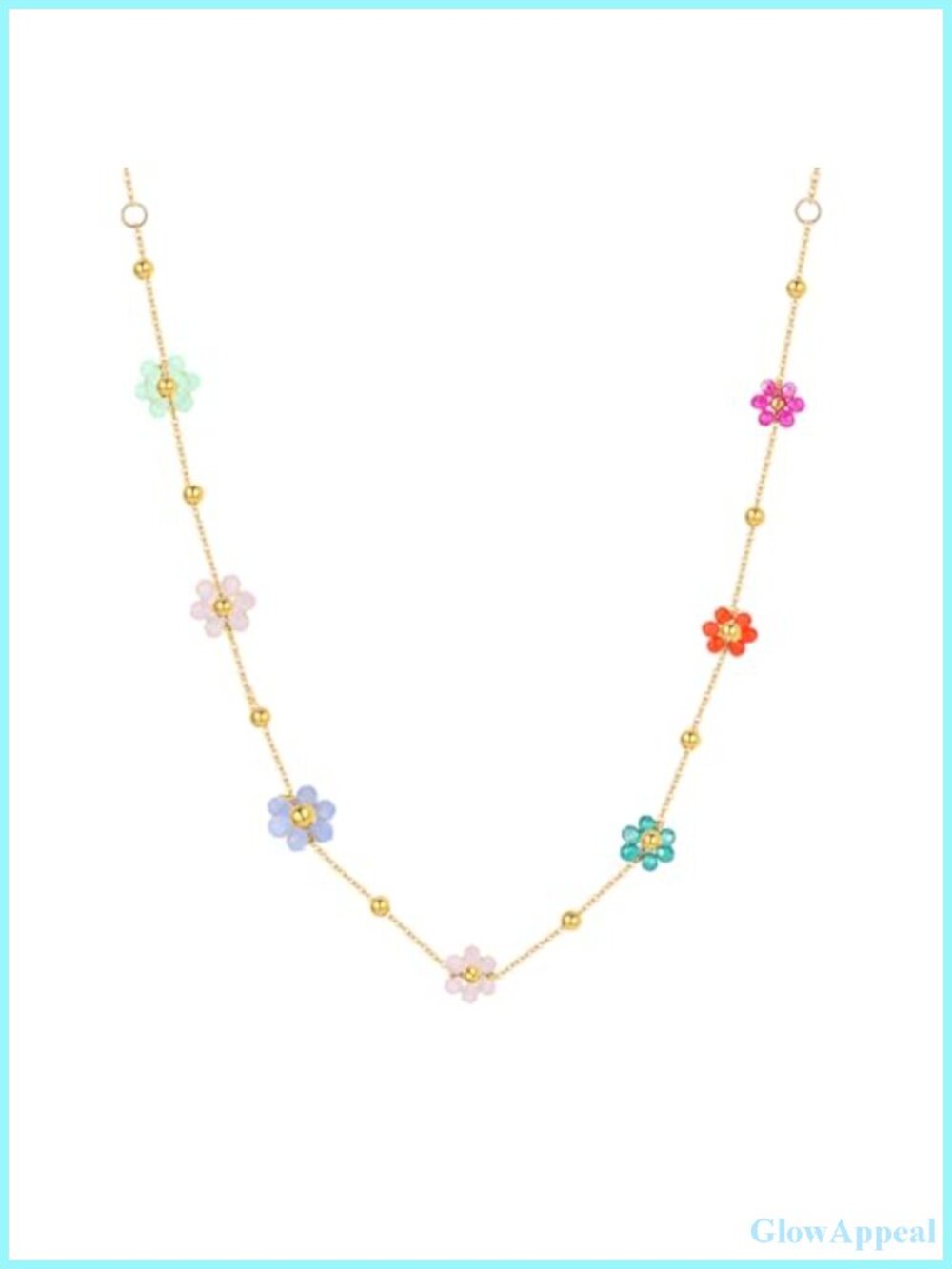 18K Gold Plated Stainless Steel Beaded Flower Choker Necklace Adjustable Dainty